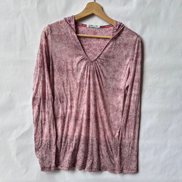 Avani Pink and White Hooded Women's Longsleeves Top - Picture 1 of 2
